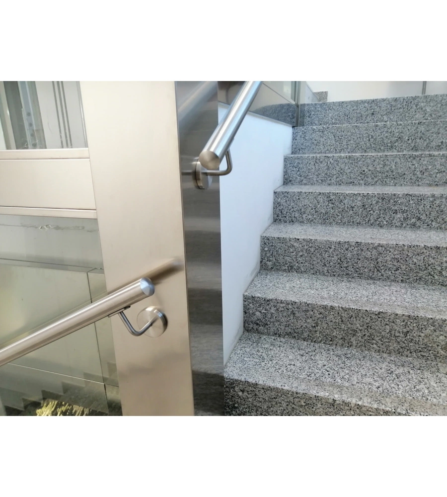 CORRIMANO TONDO IN ACCIAIO INOX AISI 304 SATINATO DA 2 METRI - KIT COMPLETO CON ANCORAGGIO