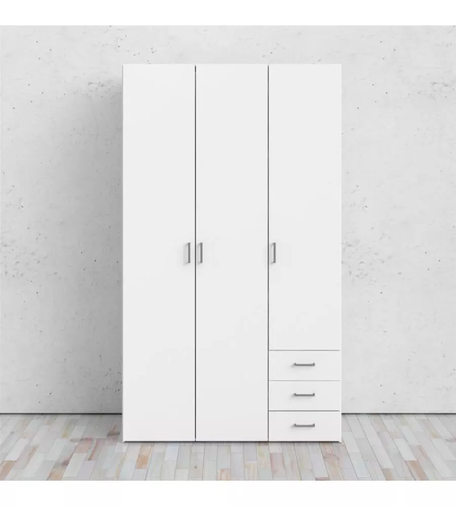 ARMADIO "SPACE" CON 3 ANTE E 3 CASSETTI BIANCO, 115,8X49,5X200,4 CM
