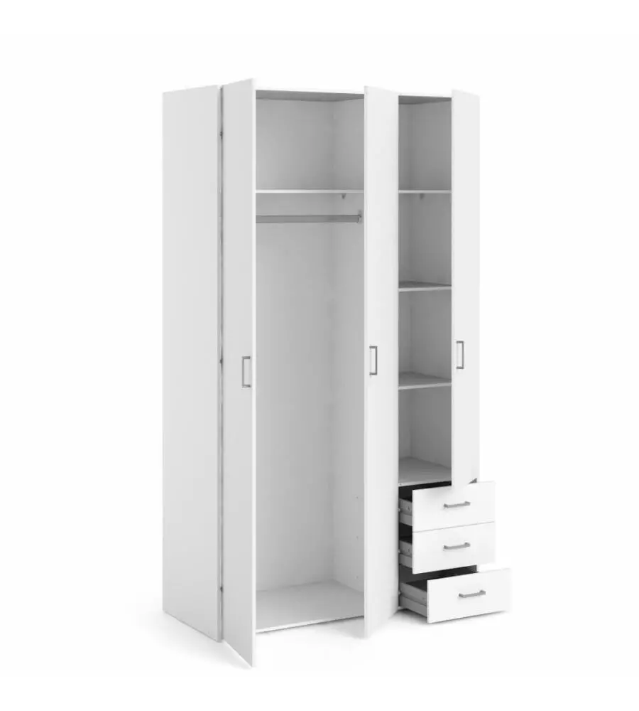 ARMADIO "SPACE" CON 3 ANTE E 3 CASSETTI BIANCO, 115,8X49,5X200,4 CM