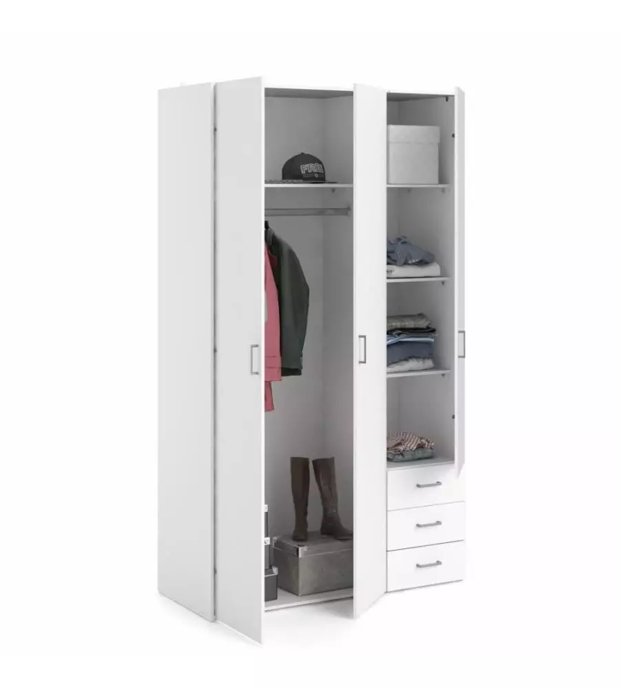 ARMADIO "SPACE" CON 3 ANTE E 3 CASSETTI BIANCO, 115,8X49,5X200,4 CM