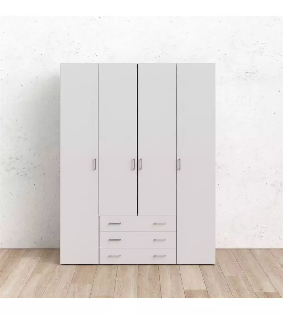ARMADIO "SPACE" CON 4 ANTE E 3 CASSETTI BIANCO, 154X49,5X200,4 CM