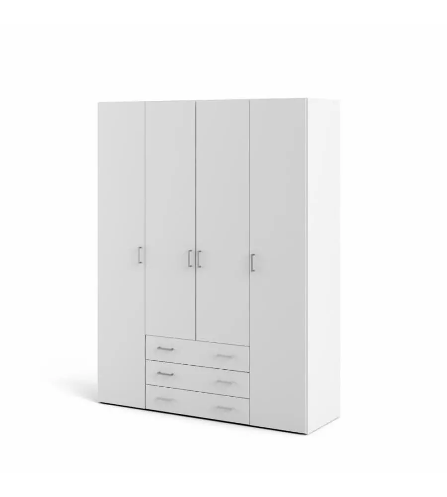 ARMADIO "SPACE" CON 4 ANTE E 3 CASSETTI BIANCO, 154X49,5X200,4 CM