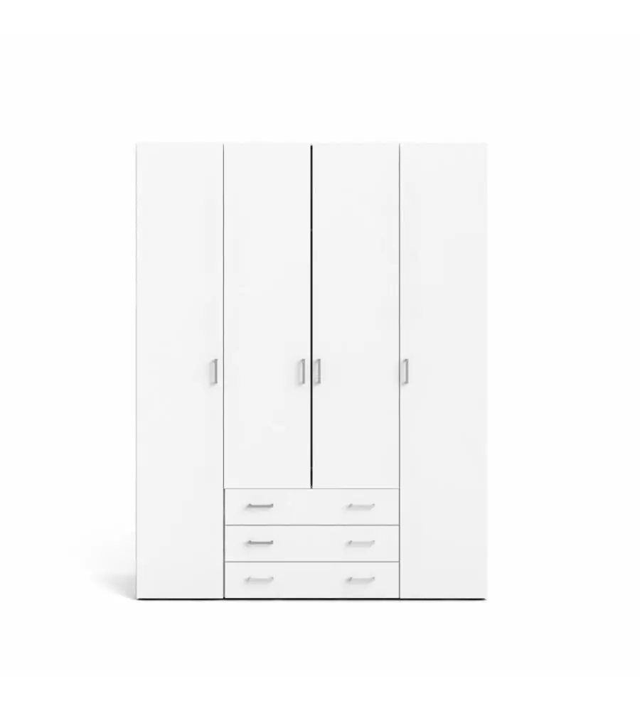 ARMADIO "SPACE" CON 4 ANTE E 3 CASSETTI BIANCO, 154X49,5X200,4 CM