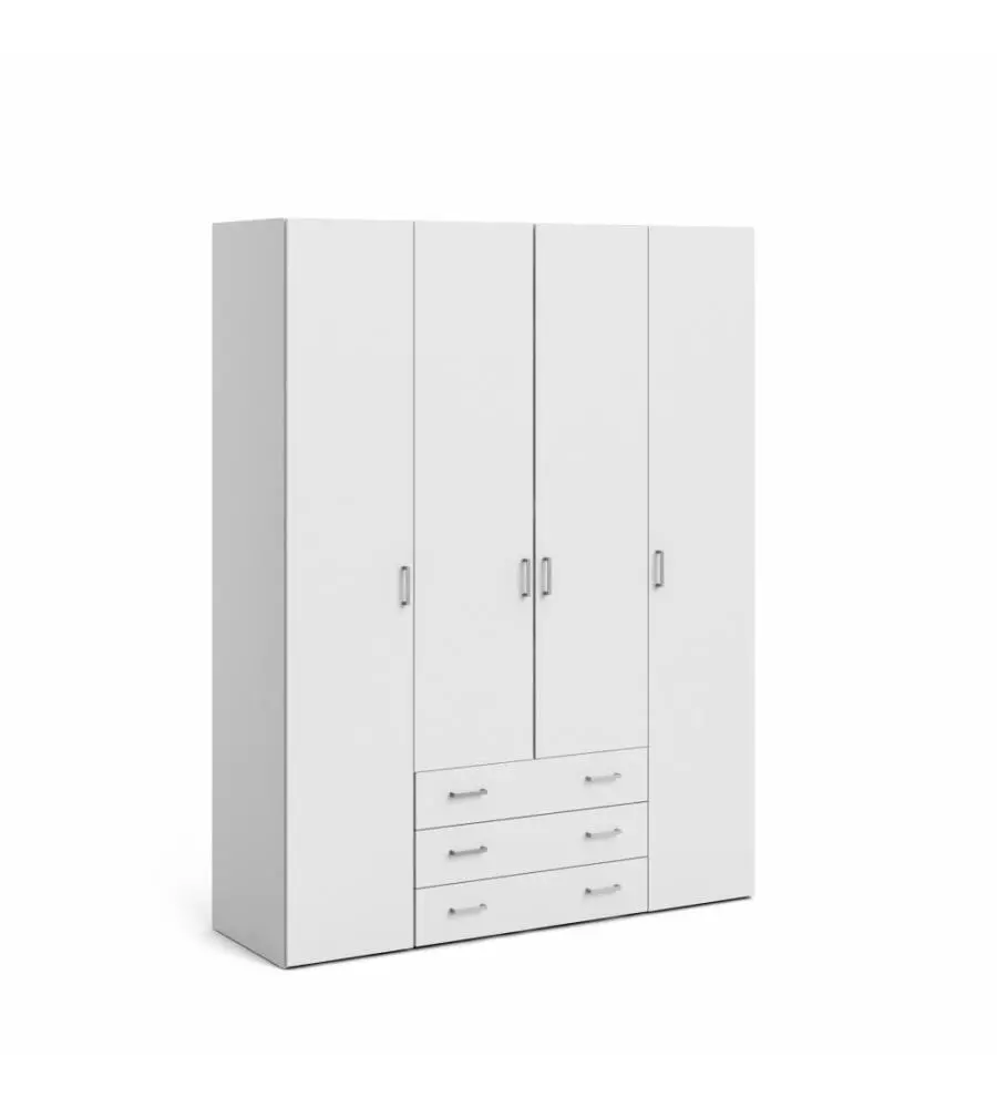 ARMADIO "SPACE" CON 4 ANTE E 3 CASSETTI BIANCO, 154X49,5X200,4 CM