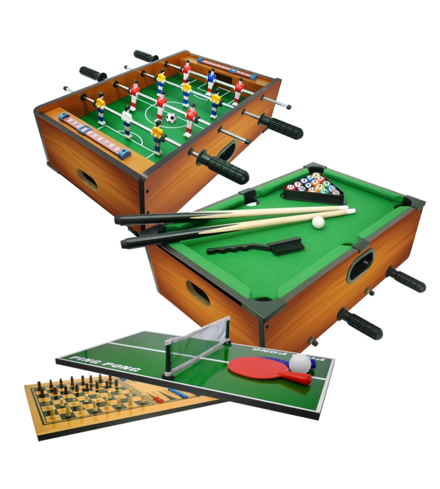 6 GIOCHI PER BAMBINI IN UNO: CALCETTO, BILIARDO, PING PONG E 3 GIOCHI DA TAVOLA 51X31X15 CM