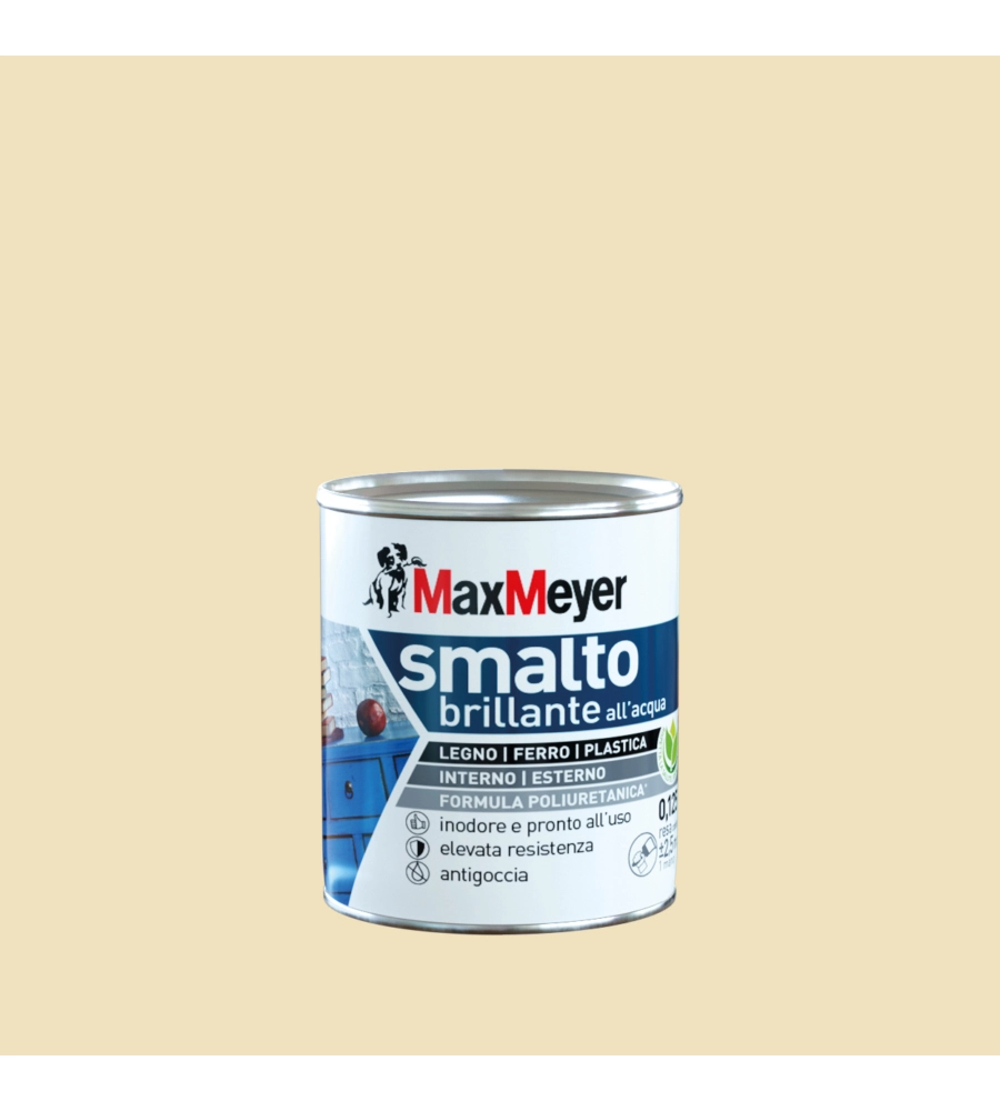 SMALTO ALL'ACQUA ACRIL-POLIURETANICO MAX MEYER "BRILLANTE" COLORE BIANCO PANNA, 125 ML