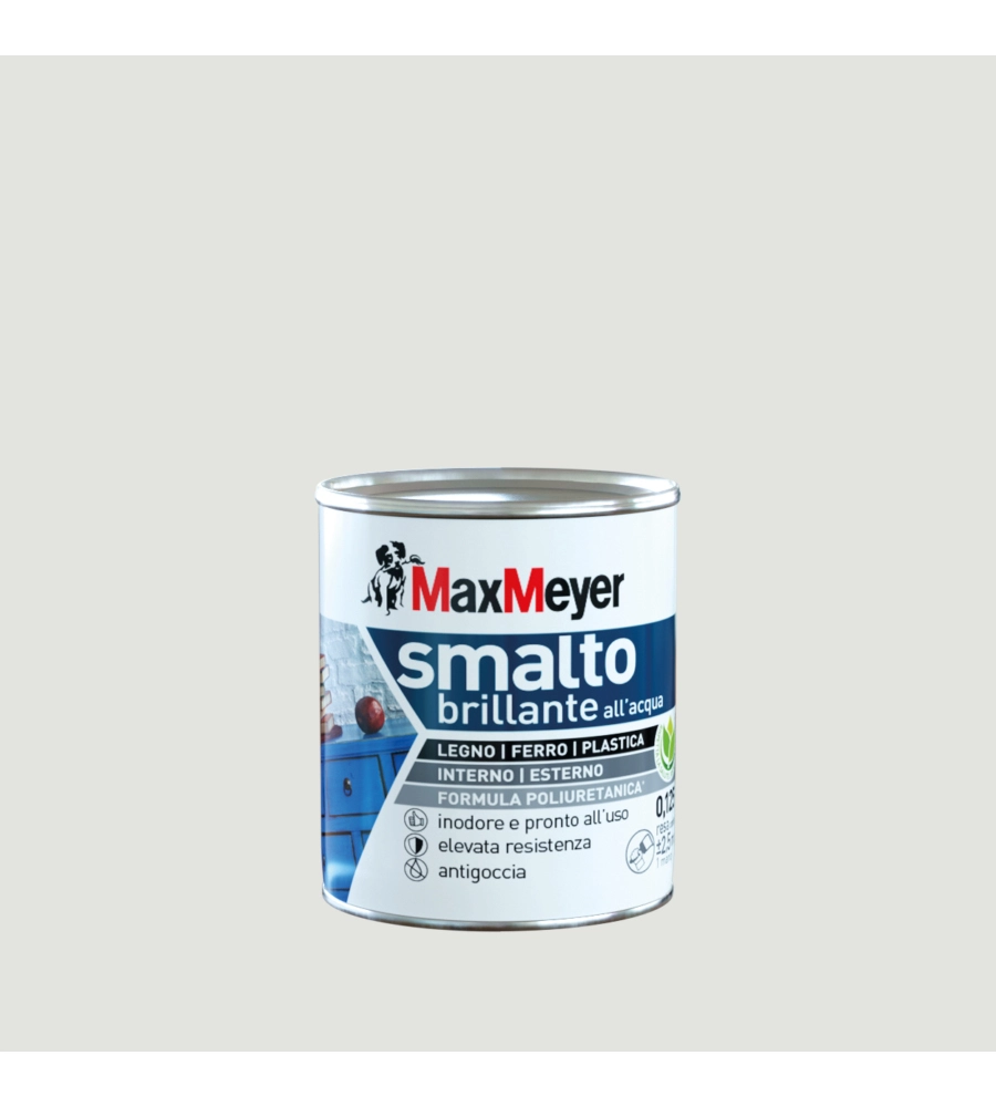 SMALTO ALL'ACQUA ACRIL-POLIURETANICO MAX MEYER "BRILLANTE" COLORE BIANCO GHIACCIO, 125 ML
