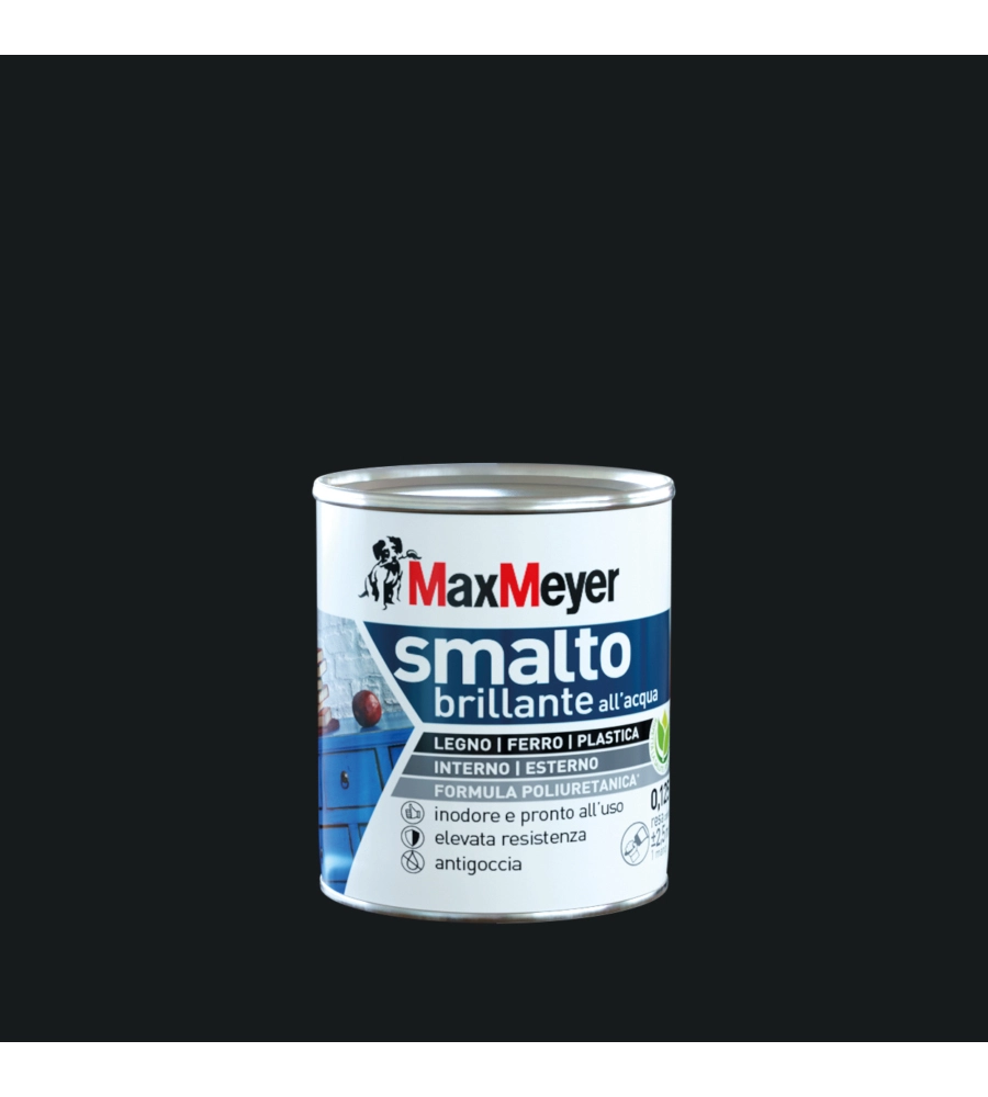 SMALTO ALL'ACQUA ACRIL-POLIURETANICO MAX MEYER "BRILLANTE" COLORE NERO, 125 ML