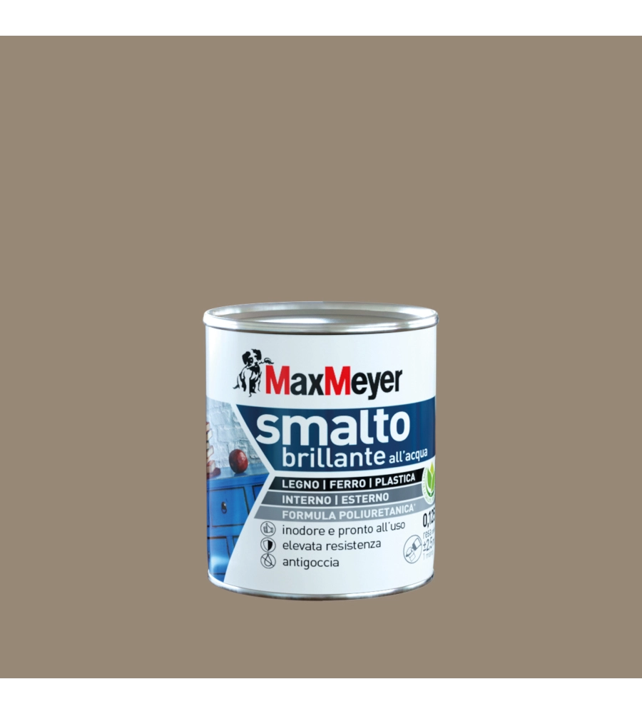 SMALTO ALL'ACQUA ACRIL-POLIURETANICO MAX MEYER "BRILLANTE" COLORE YUTA, 125 ML