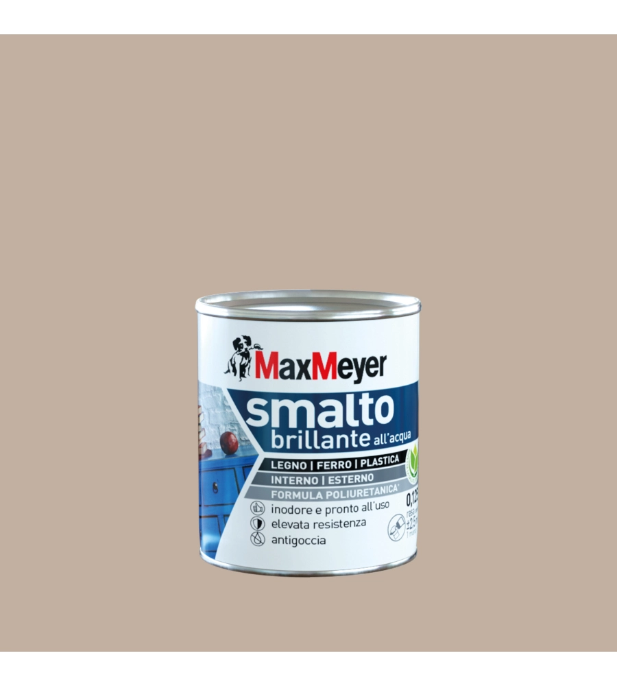 SMALTO ALL'ACQUA ACRIL-POLIURETANICO MAX MEYER "BRILLANTE" COLORE TORTORA, 125 ML