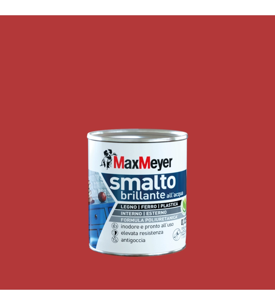SMALTO ALL'ACQUA ACRIL-POLIURETANICO MAX MEYER "BRILLANTE" COLORE ROSSO CILIEGIA, 125 ML