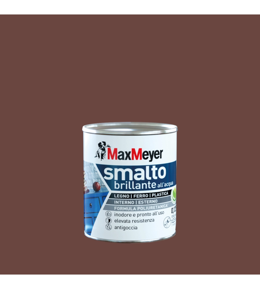 SMALTO ALL'ACQUA ACRIL-POLIURETANICO MAX MEYER "BRILLANTE" COLORE CIOCCOLATO, 125 ML