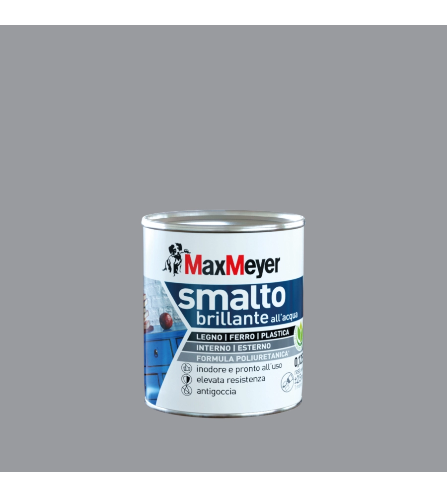 SMALTO ALL'ACQUA ACRIL-POLIURETANICO MAX MEYER "BRILLANTE" COLORE GRIGIO PIETRA, 125 ML