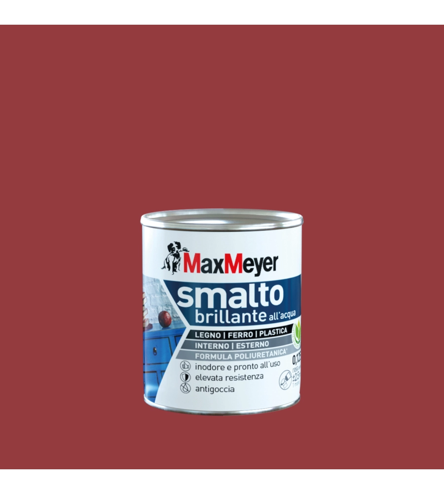 SMALTO ALL'ACQUA ACRIL-POLIURETANICO MAX MEYER "BRILLANTE" COLORE ROSSO VENEZIANO, 125 ML
