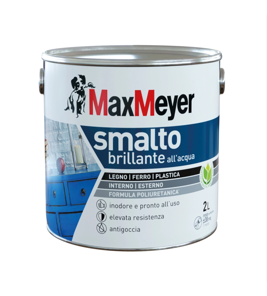 SMALTO ALL'ACQUA ACRIL-POLIURETANICO MAX MEYER "BRILLANTE" COLORE MARRONE, 2 LITRI