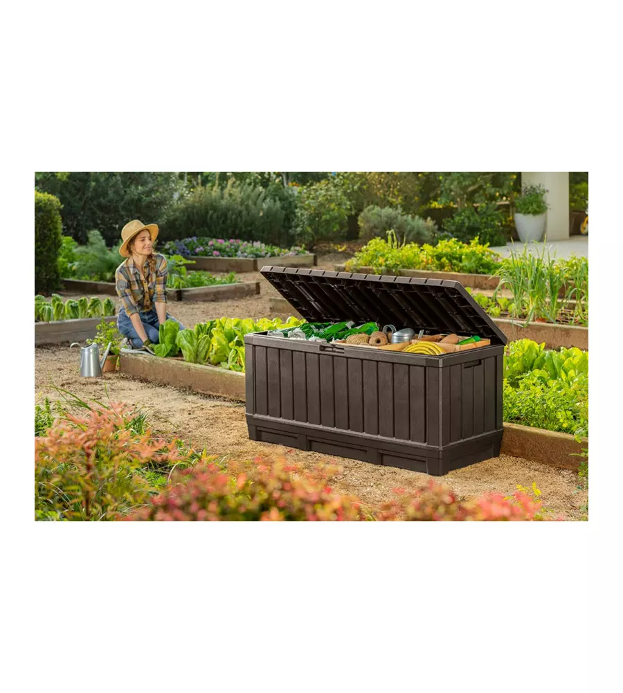 BAULE DA ESTERNO KETER "KENTWOOD" IN RESINA MARRONE EFFETTO LEGNO 350 LT 128X54X59 CM