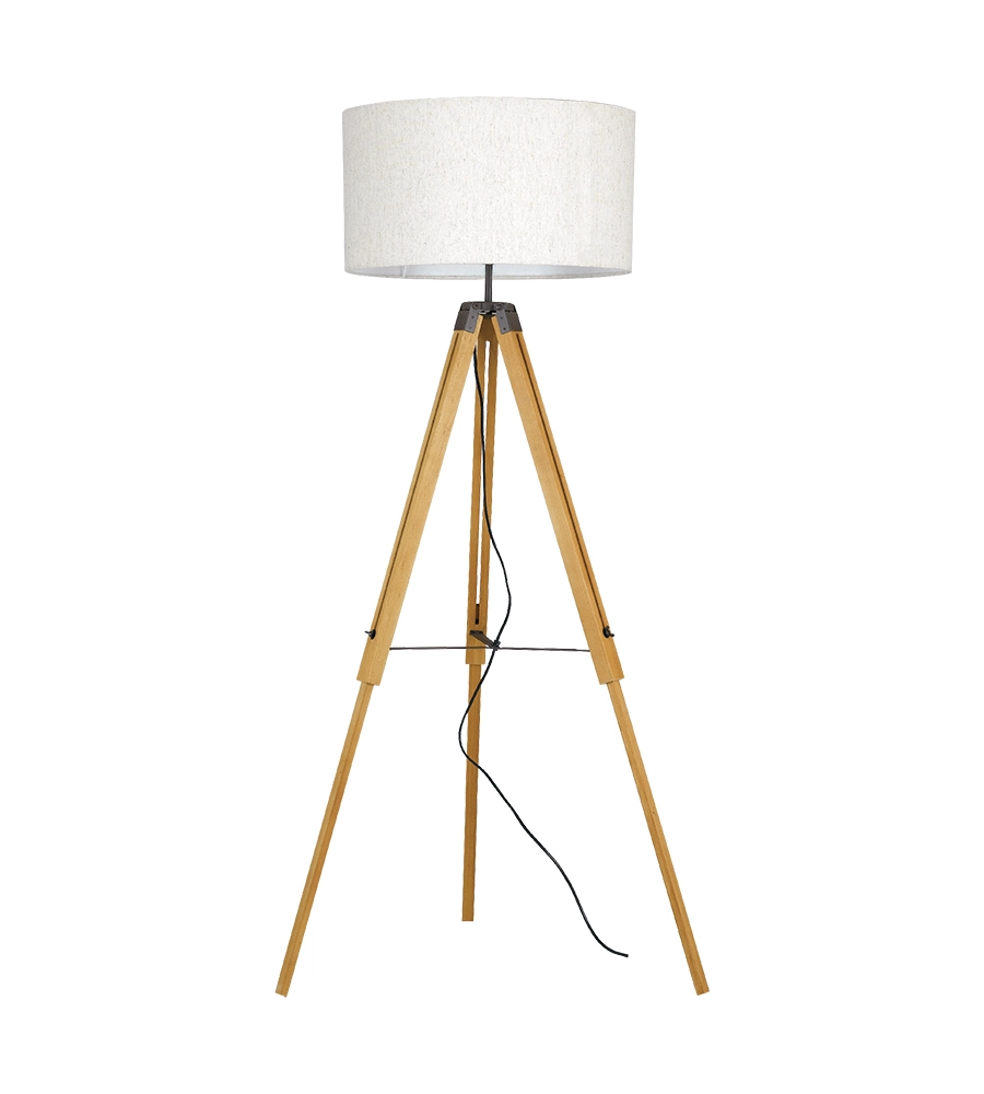PIANTANA "STUDIOS" IN LEGNO NATURALE E TESSUTO BIANCO, H151 CM