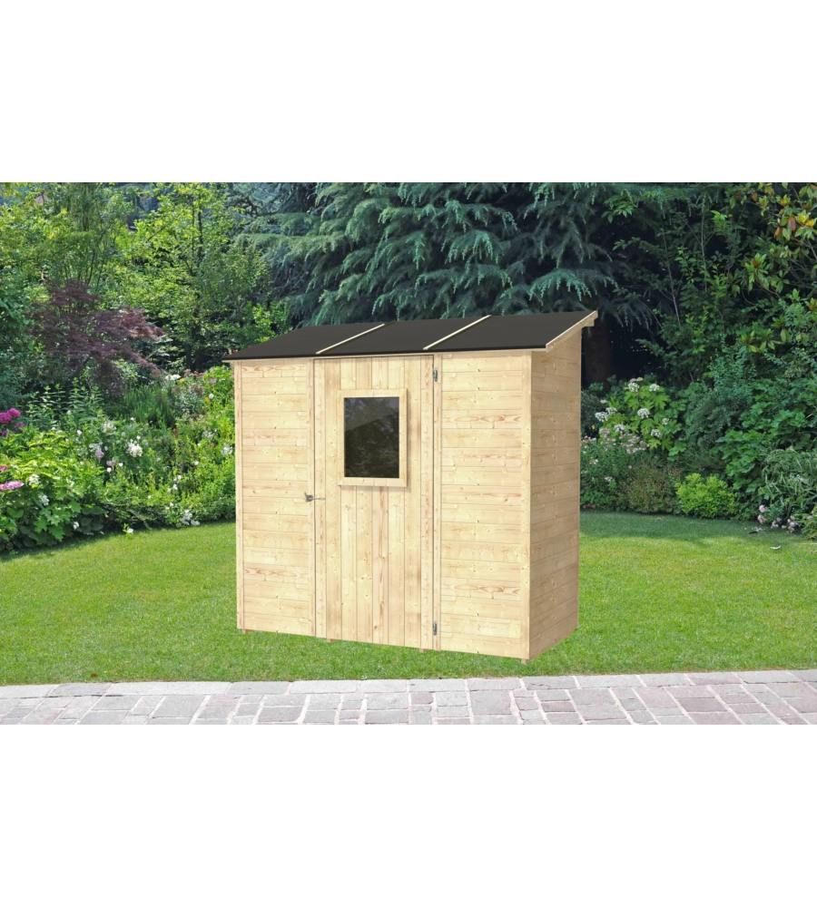 CASETTA IN LEGNO ADDOSSATA DA GIARDINO ALCE "VANIGLIA" IN ABETE 207X102X222 CM