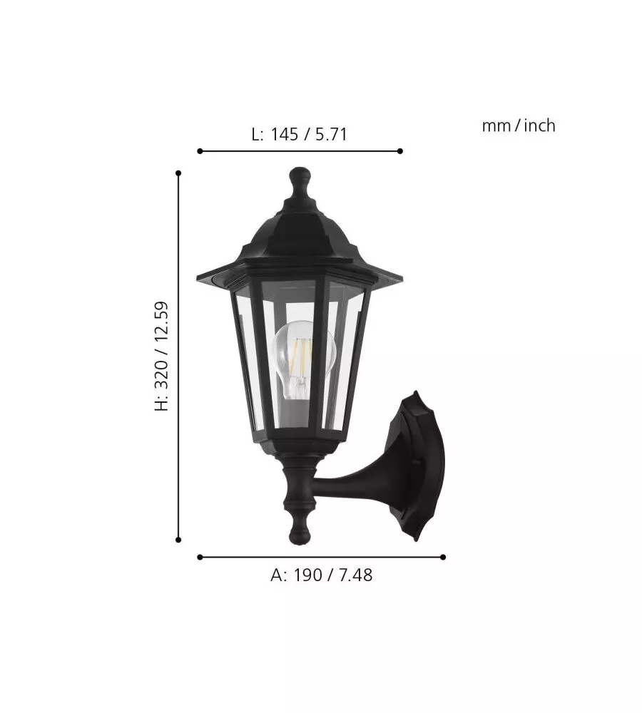 APPLIQUE DA ESTERNO EGLO "DUANERA" NERO 28W