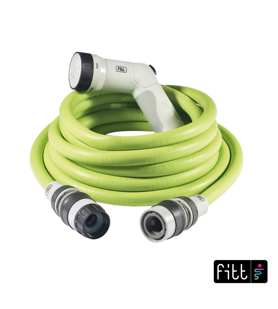 TUBO DA GIARDINO ESTENSIBILE FITT IKON LIME IN TPE E NYLON CON PISTOLA MULTIGETTO, 15 METRI