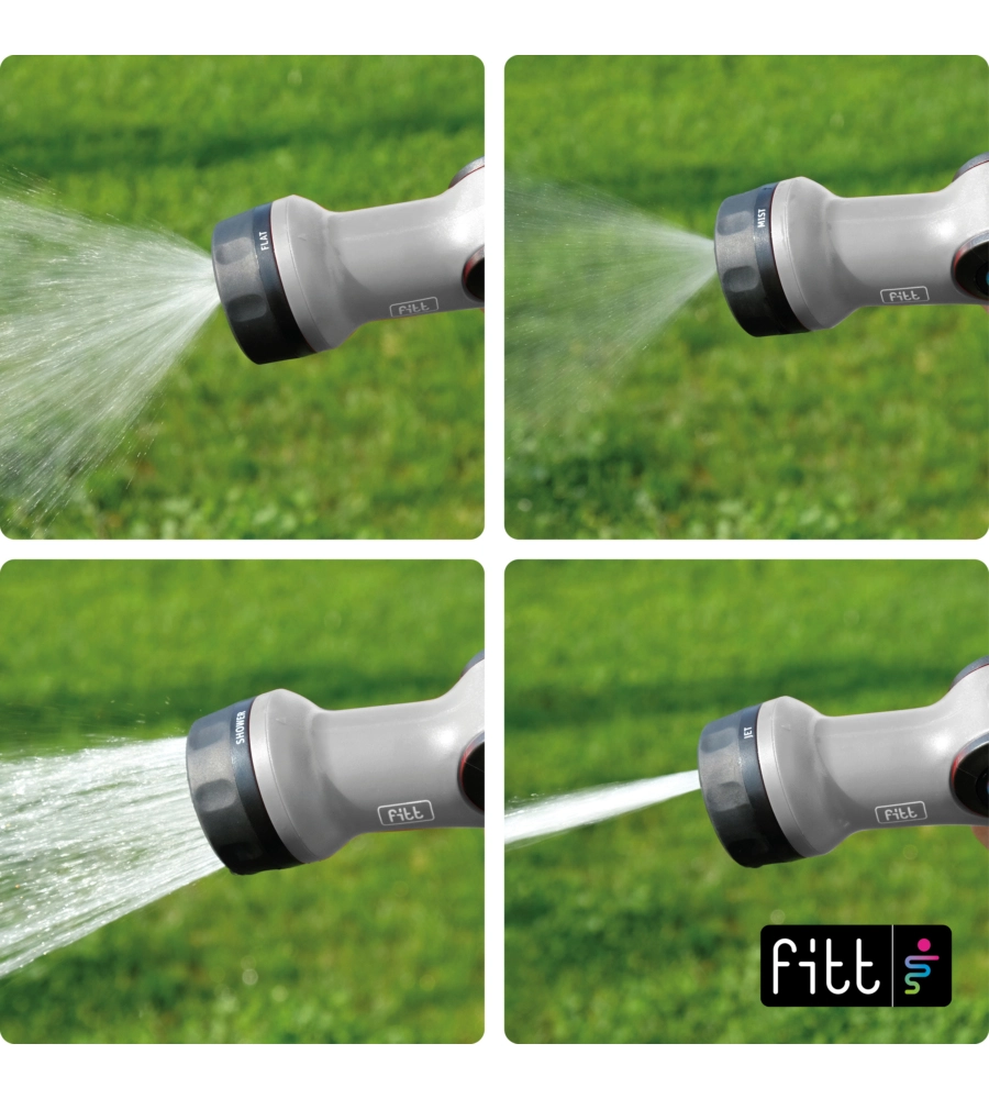 TUBO DA GIARDINO ESTENSIBILE FITT IKON LIME IN TPE E NYLON CON PISTOLA MULTIGETTO, 15 METRI