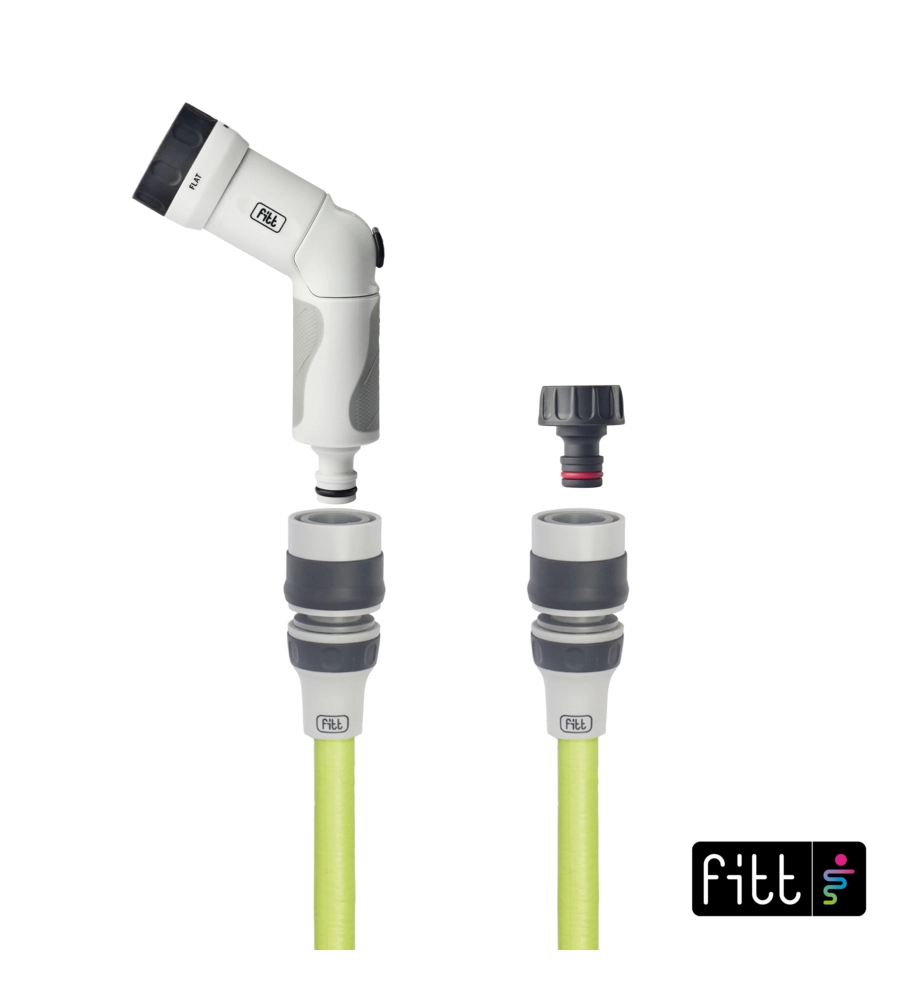 TUBO DA GIARDINO ESTENSIBILE FITT IKON LIME IN TPE E NYLON CON PISTOLA MULTIGETTO, 15 METRI