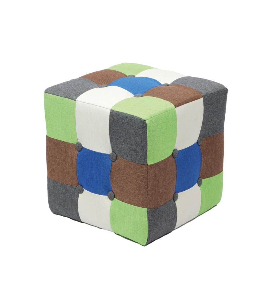 POUF BELLAHOME "PATCH" IN TESSUTO MULTICOLORE, 35X35X35 CM