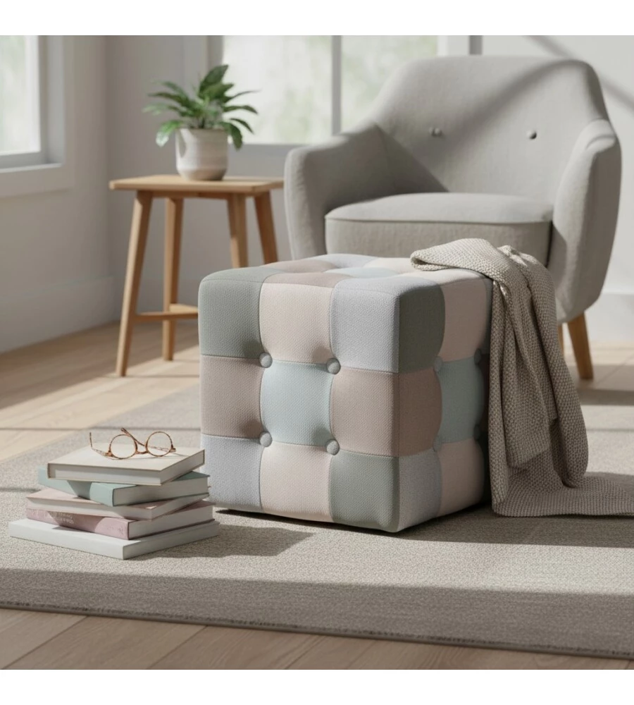 POUF BELLAHOME "PATCH" IN TESSUTO MULTICOLORE 35X35X35 CM