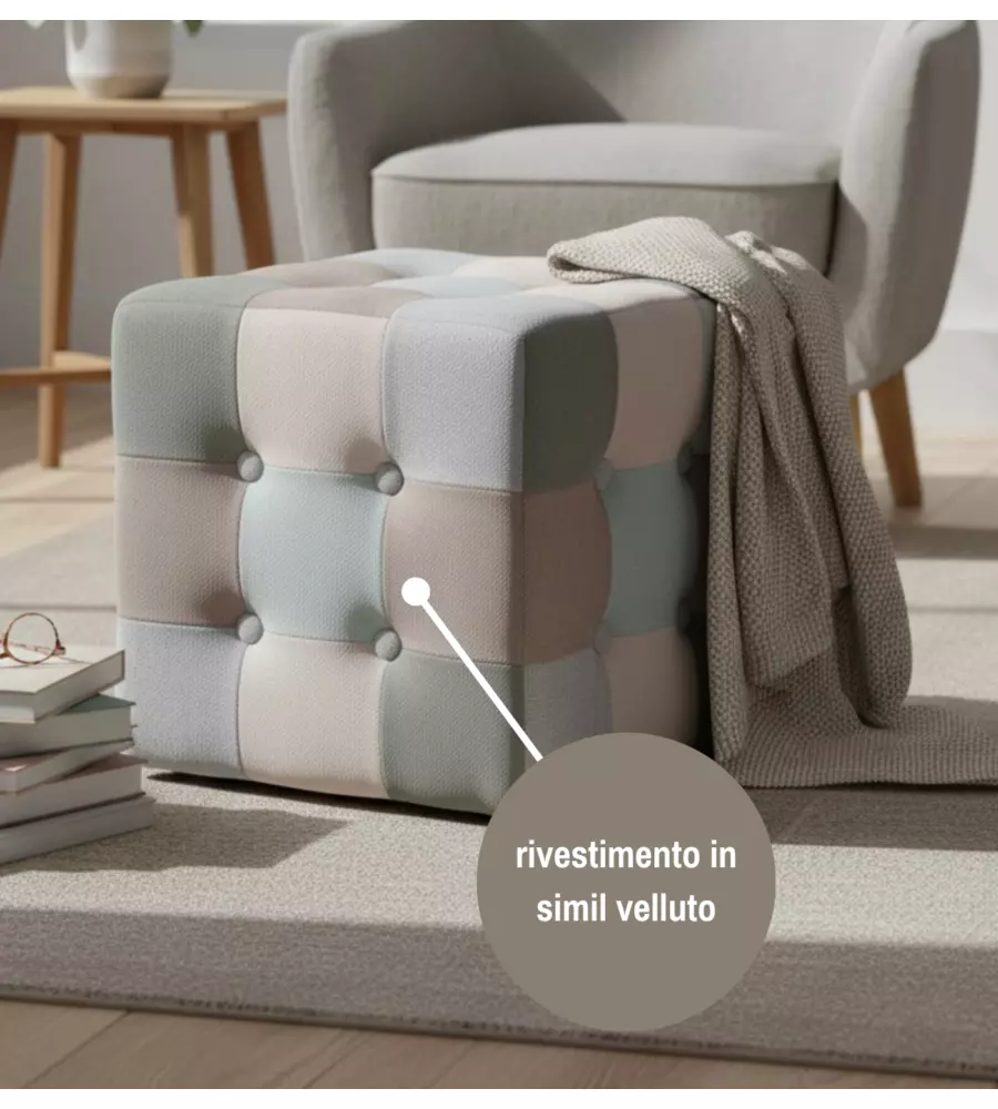 POUF BELLAHOME "PATCH" IN TESSUTO MULTICOLORE 35X35X35 CM