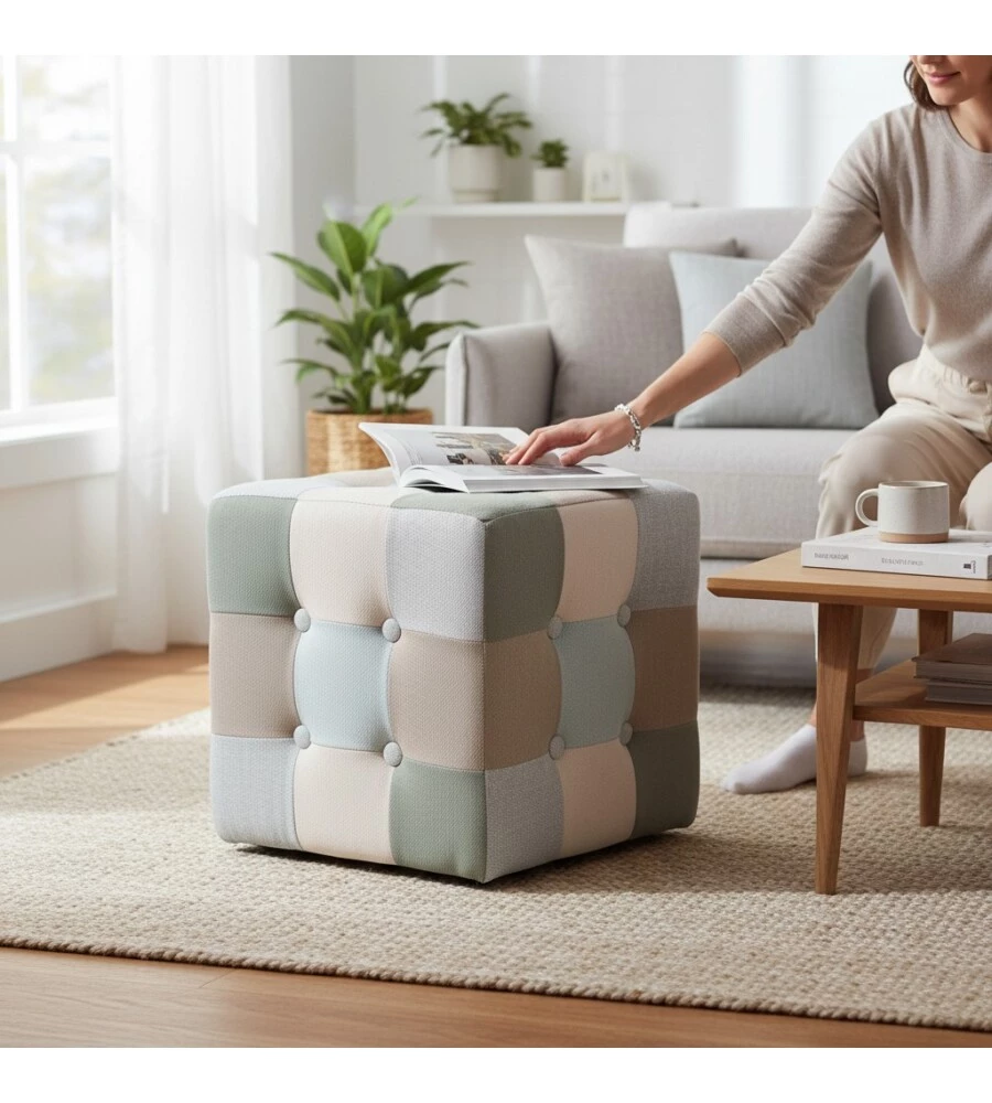 POUF BELLAHOME "PATCH" IN TESSUTO MULTICOLORE 35X35X35 CM