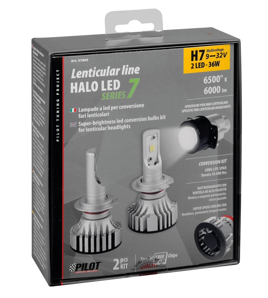 LAMPADE LED PER AUTO 9-32V HALO LED SERIE 7 COMPACT - (H7 LENTICULAR) - 36W - PX26D - 2 PZ  - SCATOLA  57805