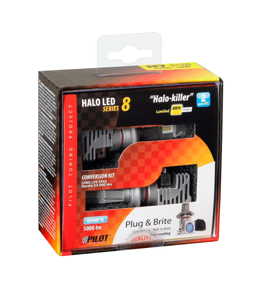 LAMPADE LED PER AUTO 9-32V HALO LED SERIE 8 HALO KILLER - (H7) - 25W - PX26D - 2 PZ  - SCATOLA  57771