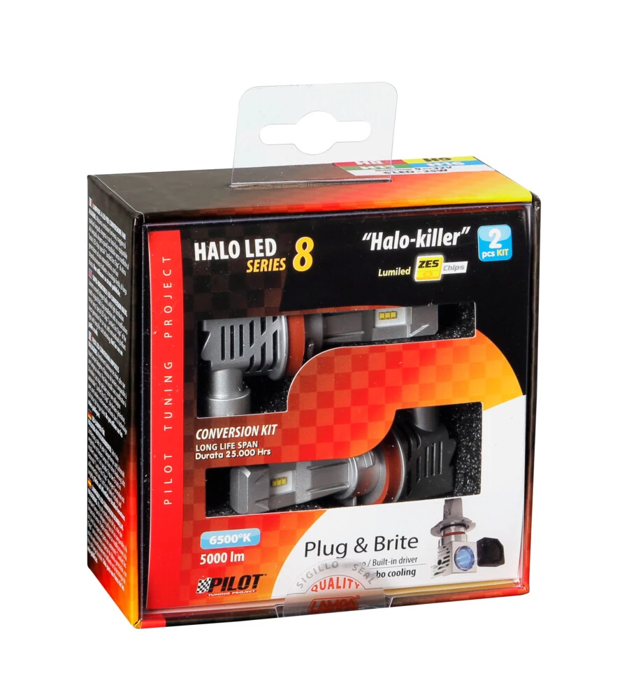 FARI A LED PER AUTO 9-32V HALO LED SERIE 8 HALO KILLER - (H8-H9-H11-H16) - 25W - PGJ19-X - 2 PZ  - SCATOLA  57772