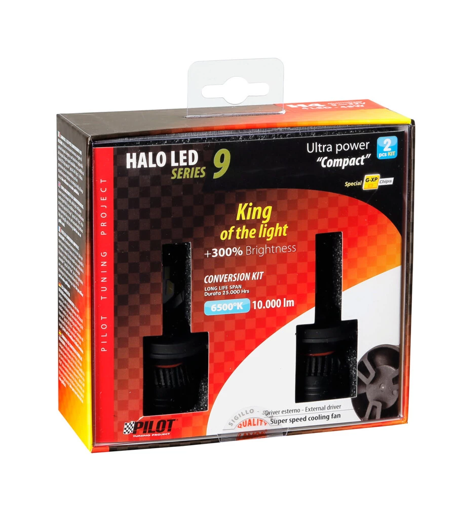 LAMPADE LED PER AUTO 9-32V HALO LED SERIE 9 ULTRA POWER COMPACT - (H4) - 45W - P43T - 2 PZ  - SCATOLA  57763