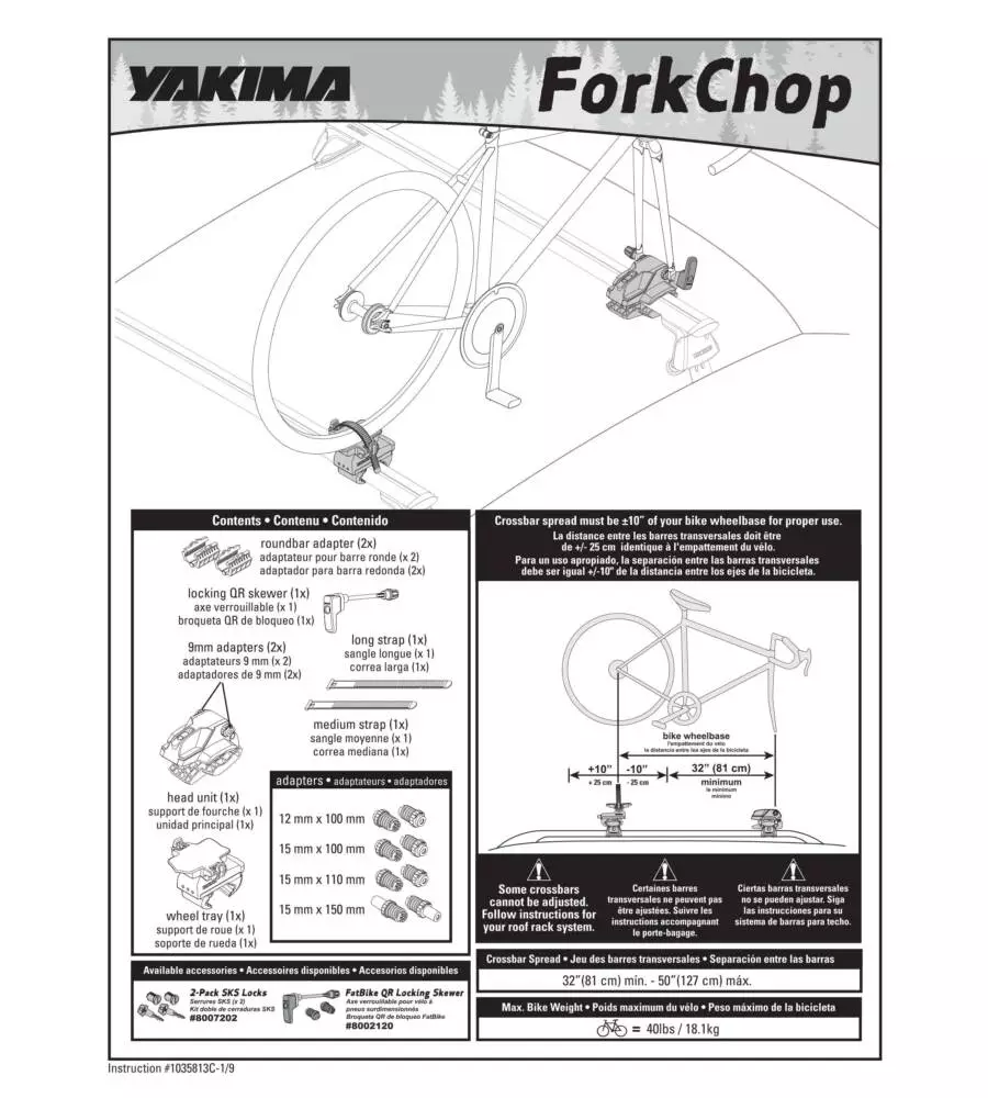 PORTA BICICLETTA DA TETTO "FORKCHOP" CON FISSAGGIO RUOTA ANTERIORE Y8002117