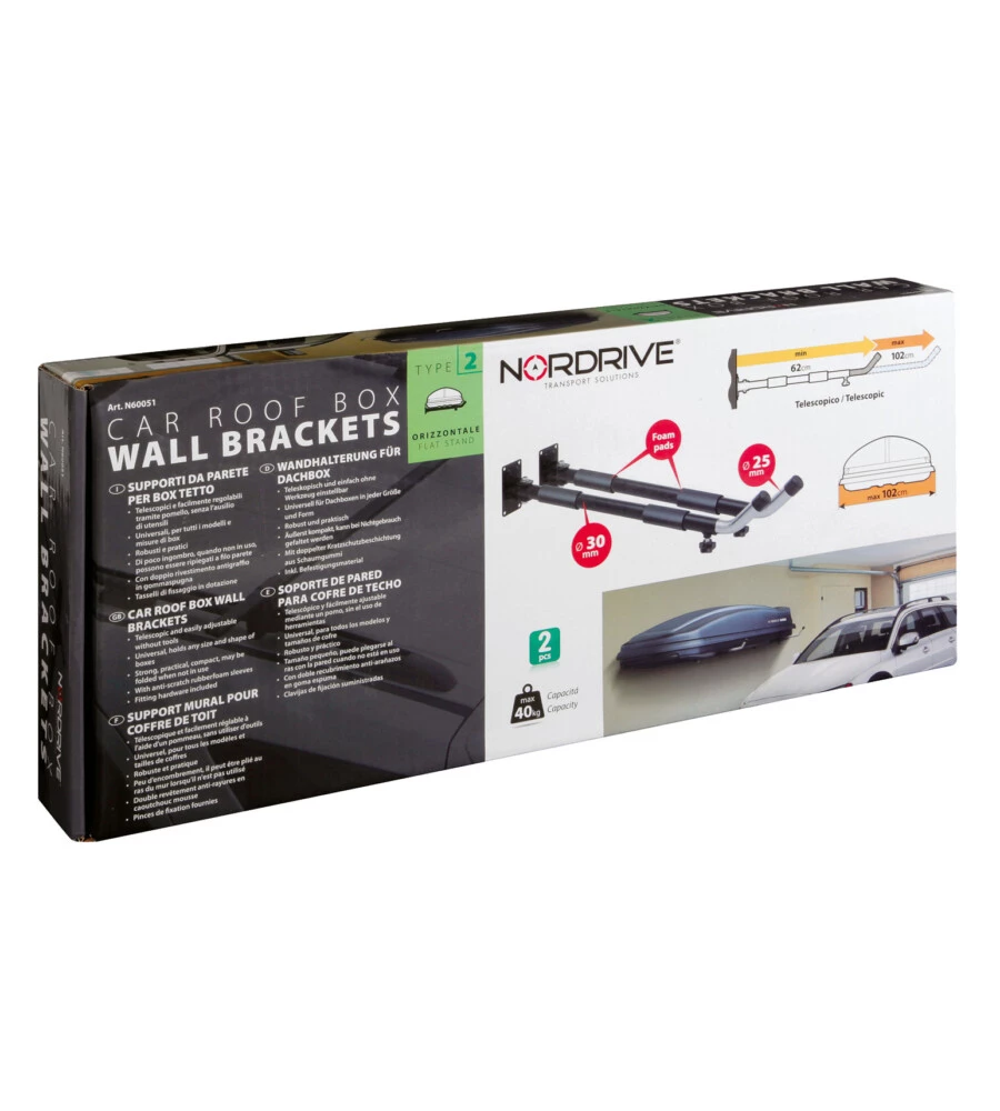 COPPIA SUPPORTI DA PARETE PER BOX TETTO TIPO 2, ORIZZONTALE  N60051 - NORDRIVE