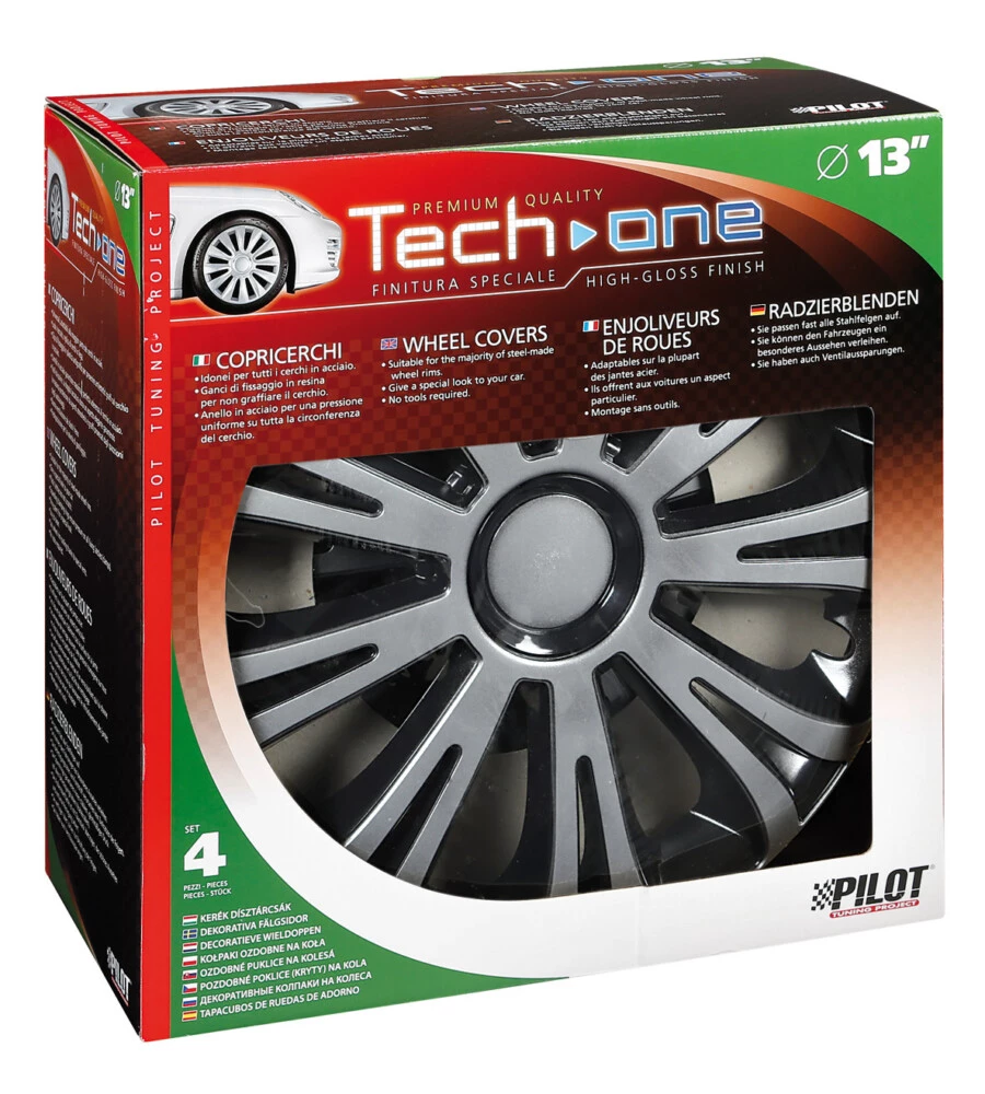 COPRICERCHI PER AUTO "AVERA" SILVER & BLACK - Ø 13" PILOT  31615