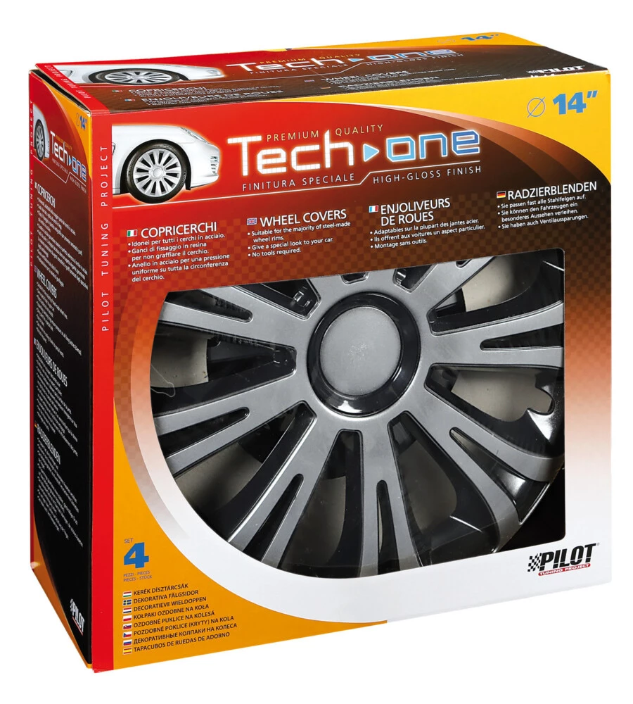 COPRICERCHI PER AUTO "AVERA" SILVER & BLACK - Ø 14" PILOT  31616