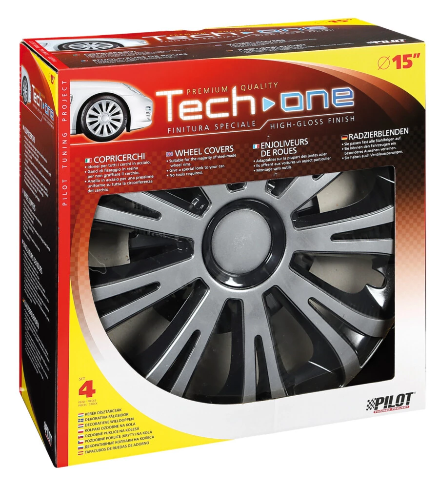 COPRICERCHI PER AUTO "AVERA" SILVER & BLACK - Ø 15" PILOT  31617