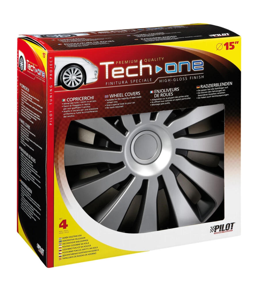 COPRICERCHI PER AUTO "SEPANG" SILVER & BLACK - Ø 15" PILOT  31657