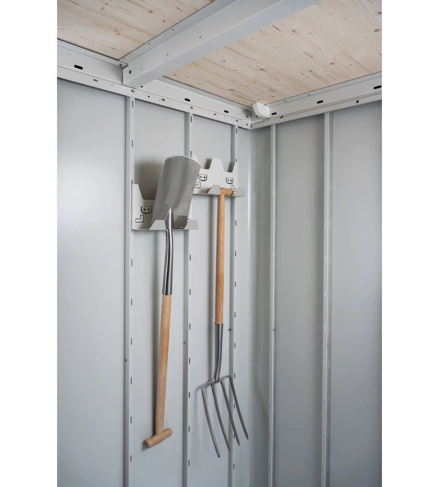 BIOHORT 2 PEZZI GANCI PORTA ATTREZZI PER CASETTA DA GIARDINO NEO, GRIGIO/BIANCO