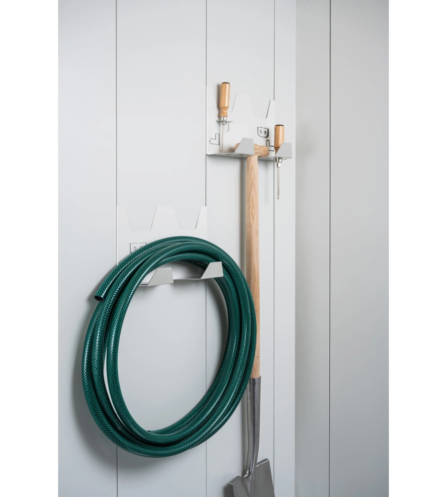 BIOHORT 2 PEZZI GANCI PORTA ATTREZZI PER CASETTA DA GIARDINO NEO, GRIGIO/BIANCO
