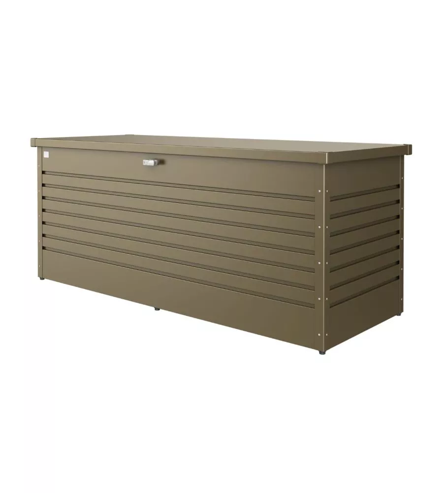 BAULE DA ESTERNO IMPERMEABILE BIOHORT "FREIZEITBOX 200" IN ACCIAIO ZINCATO BRONZO METALLIZZATO 1050 LT 201X79X83 CM