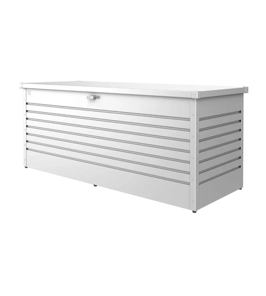 BAULE DA ESTERNO IMPERMEABILE BIOHORT "FREIZEITBOX 200" IN ACCIAIO ZINCATO ARGENTO METALLIZZATO 1050 LT 201X79X83 CM