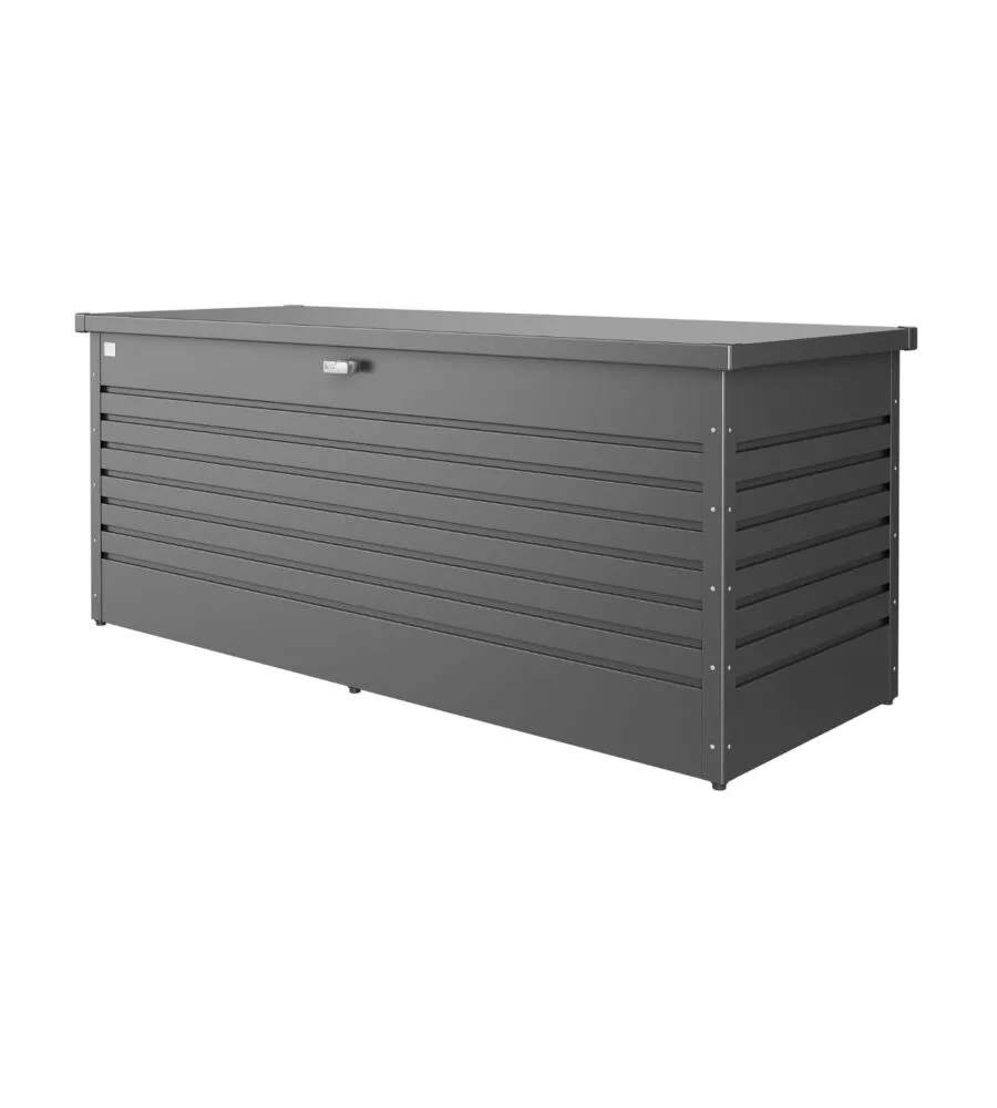 BAULE DA ESTERNO IMPERMEABILE BIOHORT "FREIZEITBOX 200" IN ACCIAIO ZINCATO GRIGIO SCURO METALLIZZATO 1050 LT 201X79X83 CM