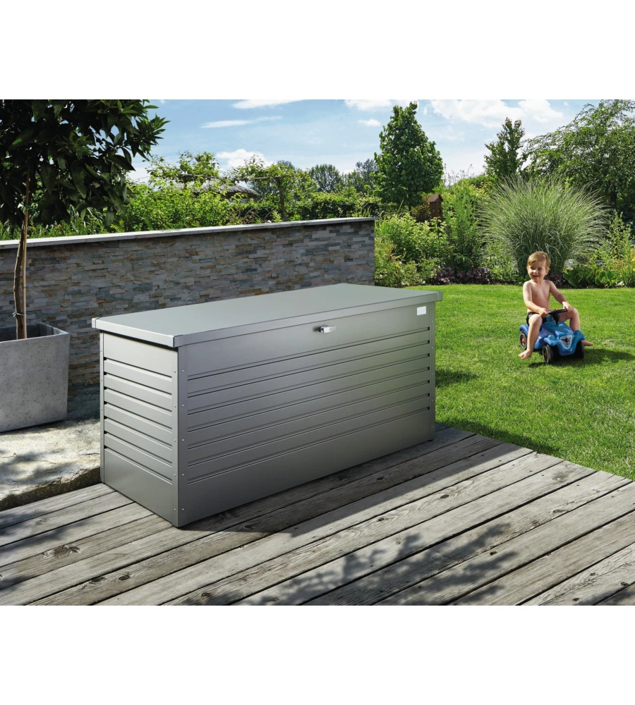 BAULE DA ESTERNO IMPERMEABILE BIOHORT "FREIZEITBOX 200" IN ACCIAIO ZINCATO GRIGIO QUARZO METALLIZZATO 1050 LT 201X79X83 CM