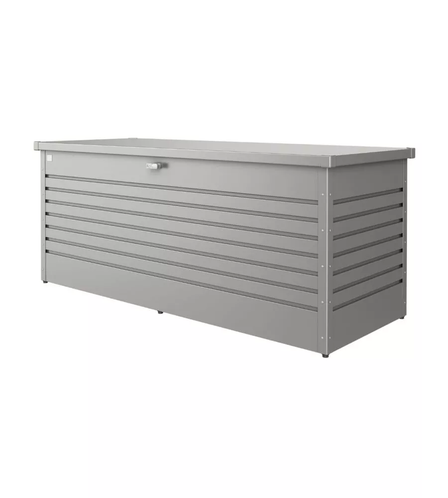 BAULE DA ESTERNO IMPERMEABILE BIOHORT "FREIZEITBOX 200" IN ACCIAIO ZINCATO GRIGIO QUARZO METALLIZZATO 1050 LT 201X79X83 CM