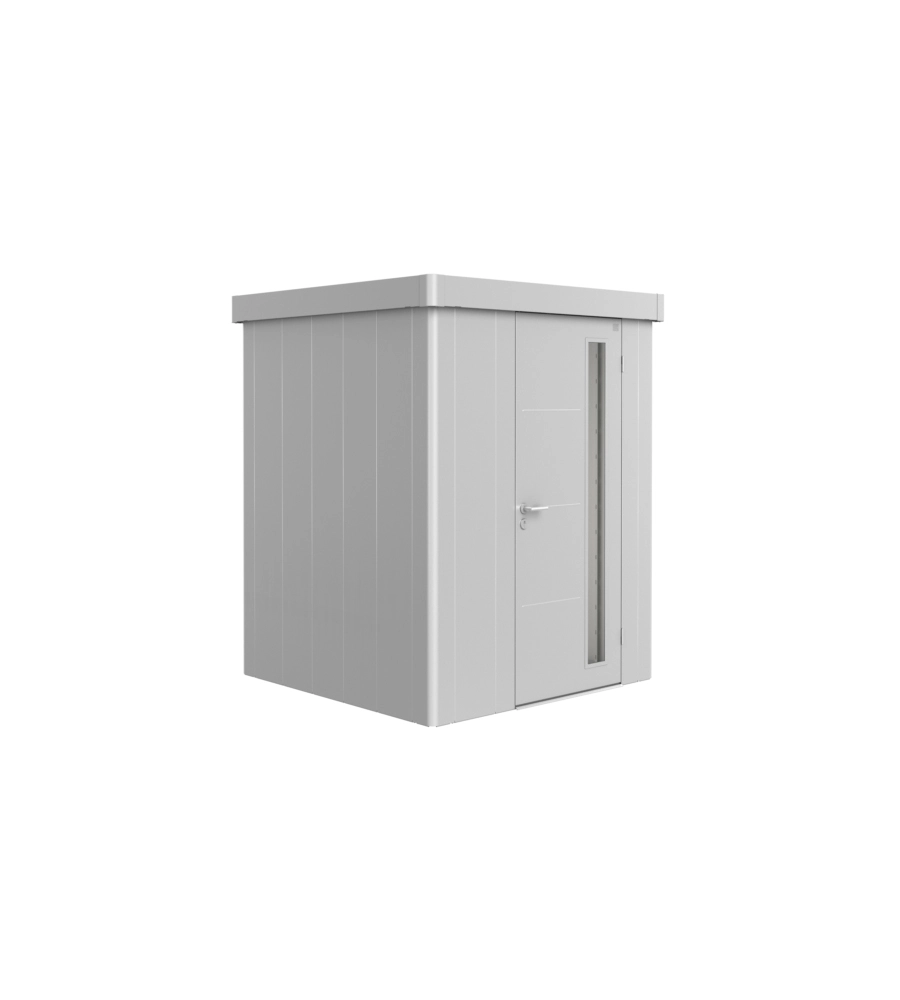 CASETTA DA GIARDINO BIOHORT "NEO 1A" IN ACCIAIO ZINCATO COLORE ARGENTO METALLIZZATO CON PORTA BATTENTE SEMPLICE 180X180X222 CM - COD. 81003