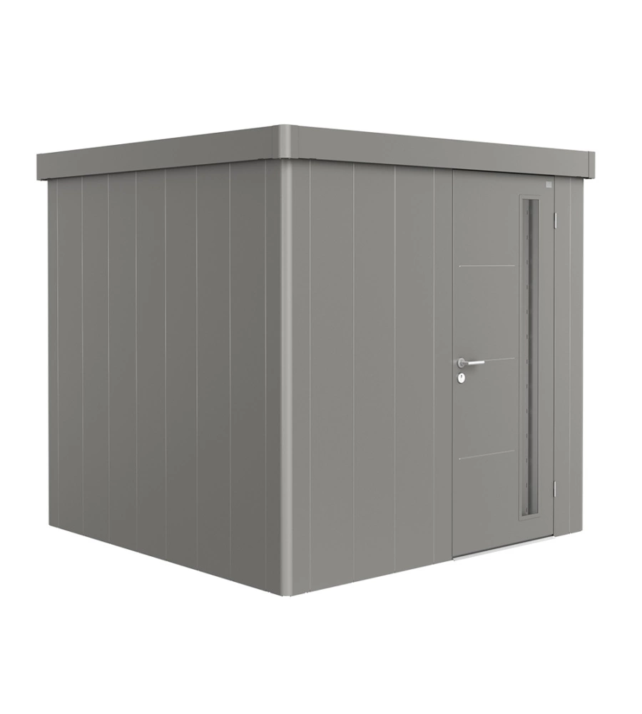 CASETTA DA GIARDINO BIOHORT "NEO 1A" IN ACCIAIO ZINCATO COLORE GRIGIO QUARZO METALLIZZATO CON PORTA BATTENTE SEMPLICE 180X180X222 CM - COD. 87003