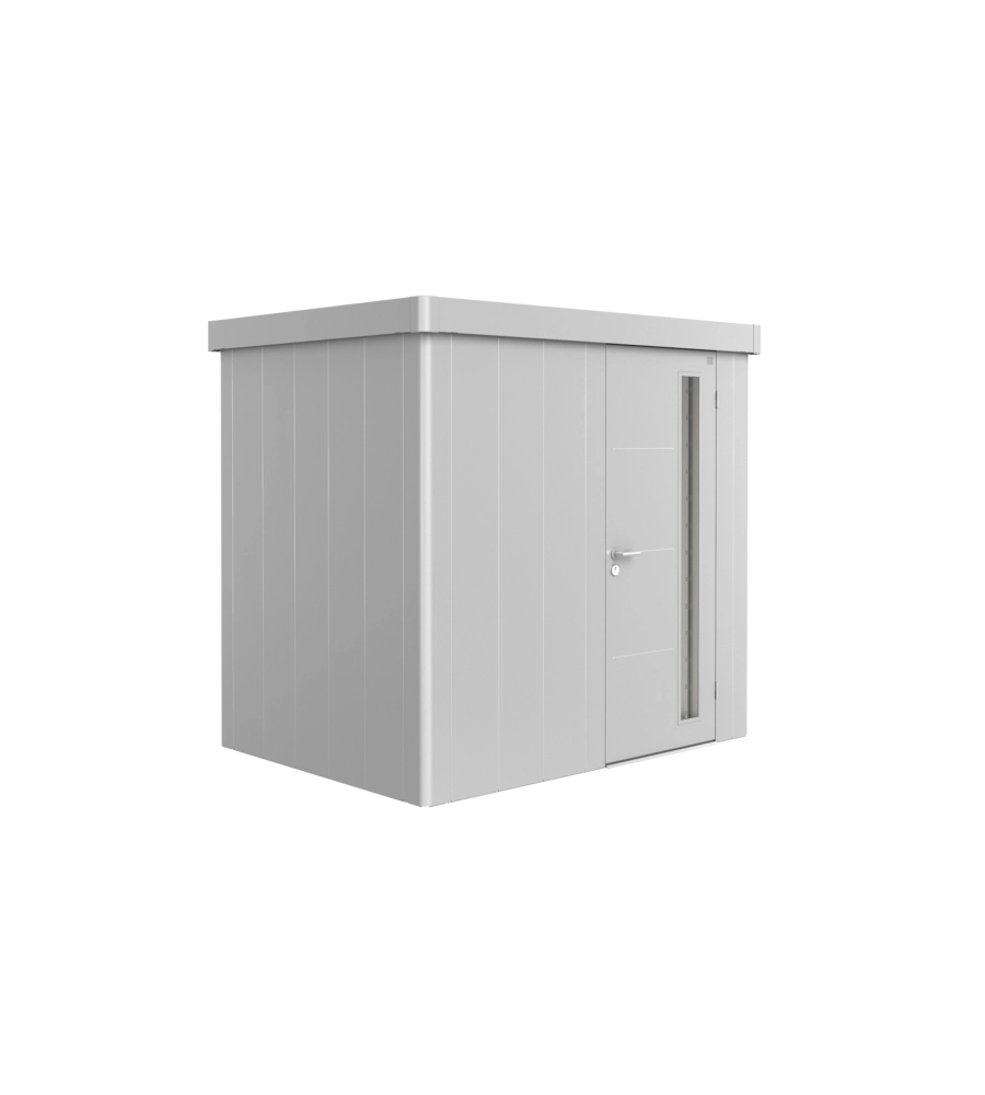 CASETTA DA GIARDINO BIOHORT "NEO 1B" IN ACCIAIO ZINCATO COLORE ARGENTO METALLIZZATO CON PORTA BATTENTE SEMPLICE 236X180X222 CM - COD. 81029